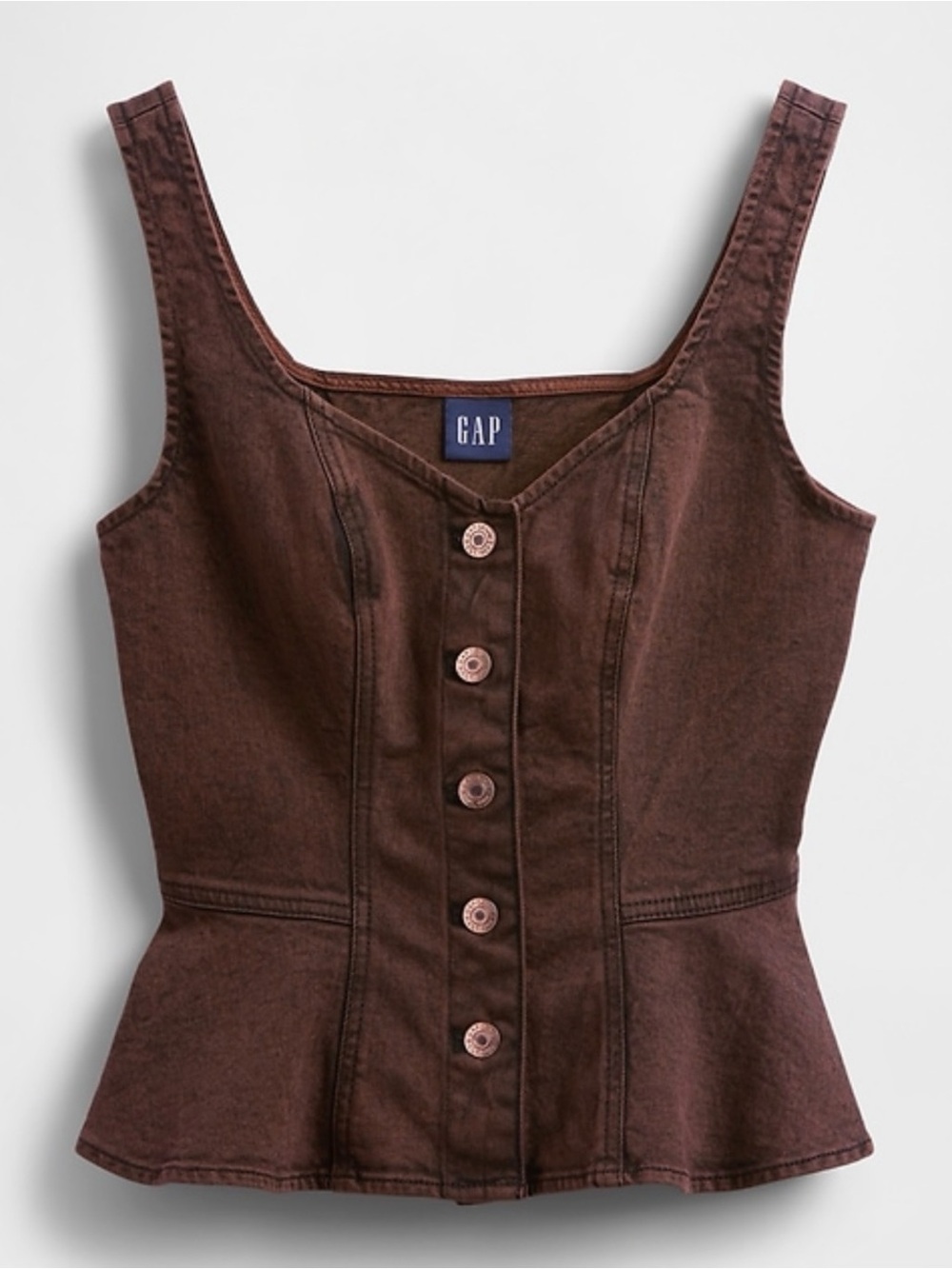 GAP Brown Button-Front Peplum Top Western Festival Denim Acid wash Small Cowgirl